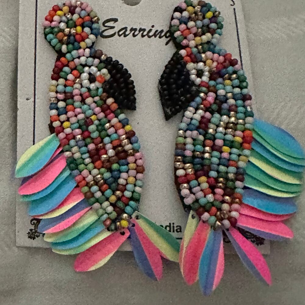 “Birds of a Feather” Beaded Tropical‎ Statement Earring
